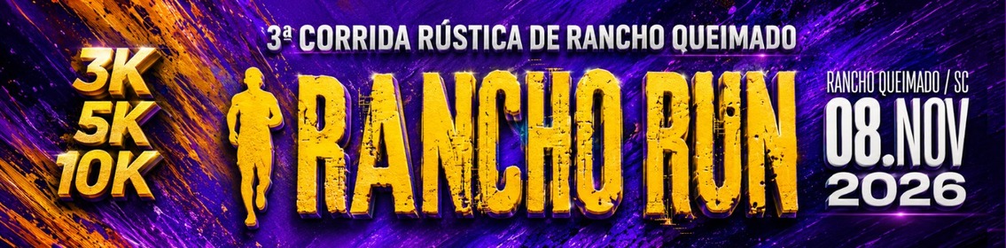 Cartaz oficial da Rancho Run 2026, com a data de 8 de novembro e os três percursos